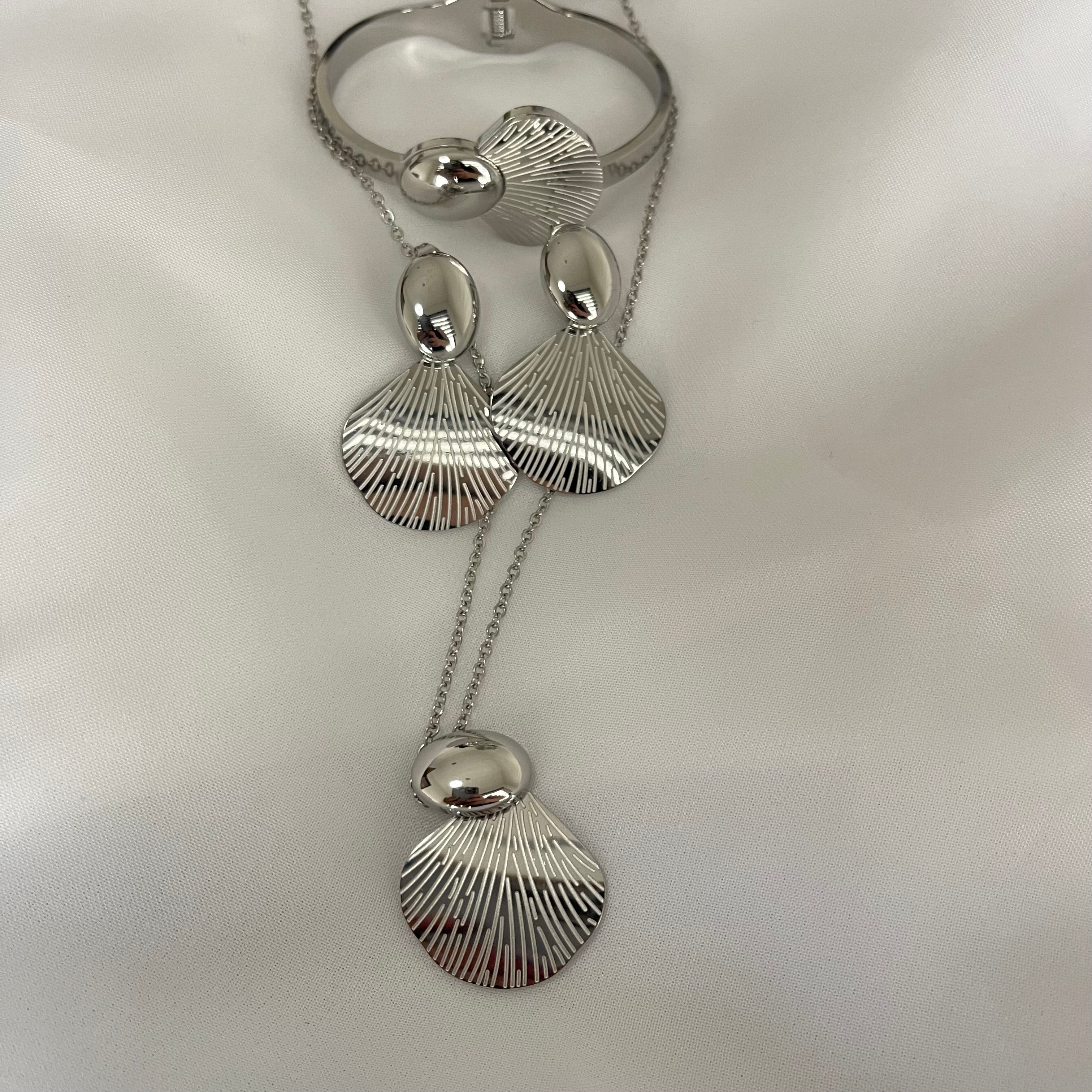 Collar set 5 piezas hojas plata